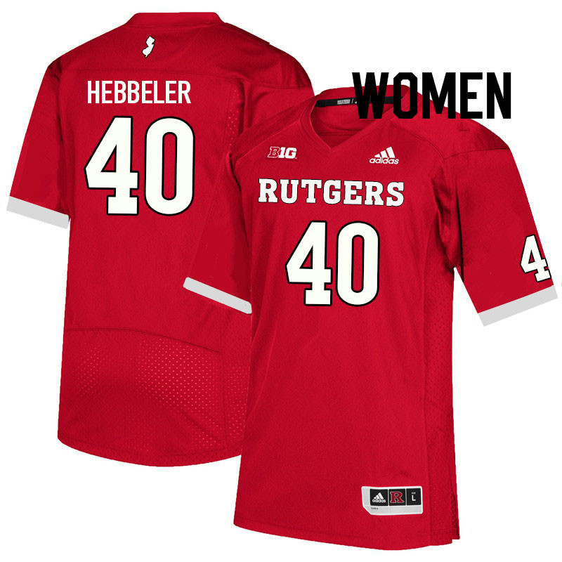 Women #40 Connor Hebbeler Rutgers Scarlet Knights College Football Jerseys Sale-Scarlet